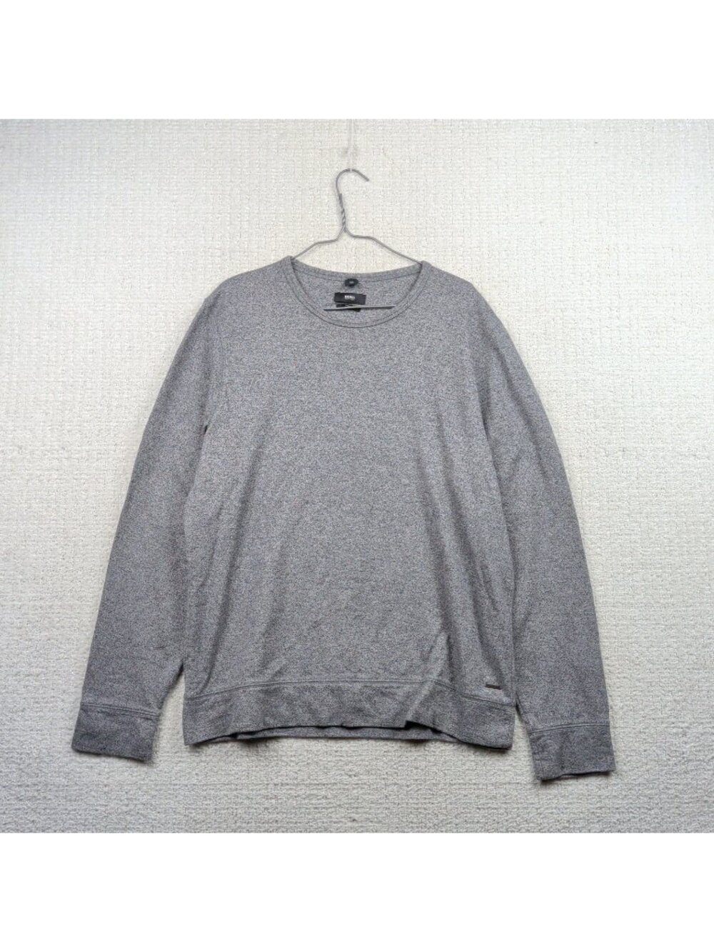 BOSS Hugo Boss Shirt Men Gray Slim Fit Long Sleeve Crewneck Tee Preppy Read